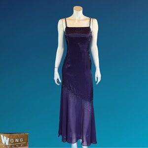 90s PURPLE Sue Wong Nocturne Beaded Slip Dress / Romantic Silk Formal Gown / S